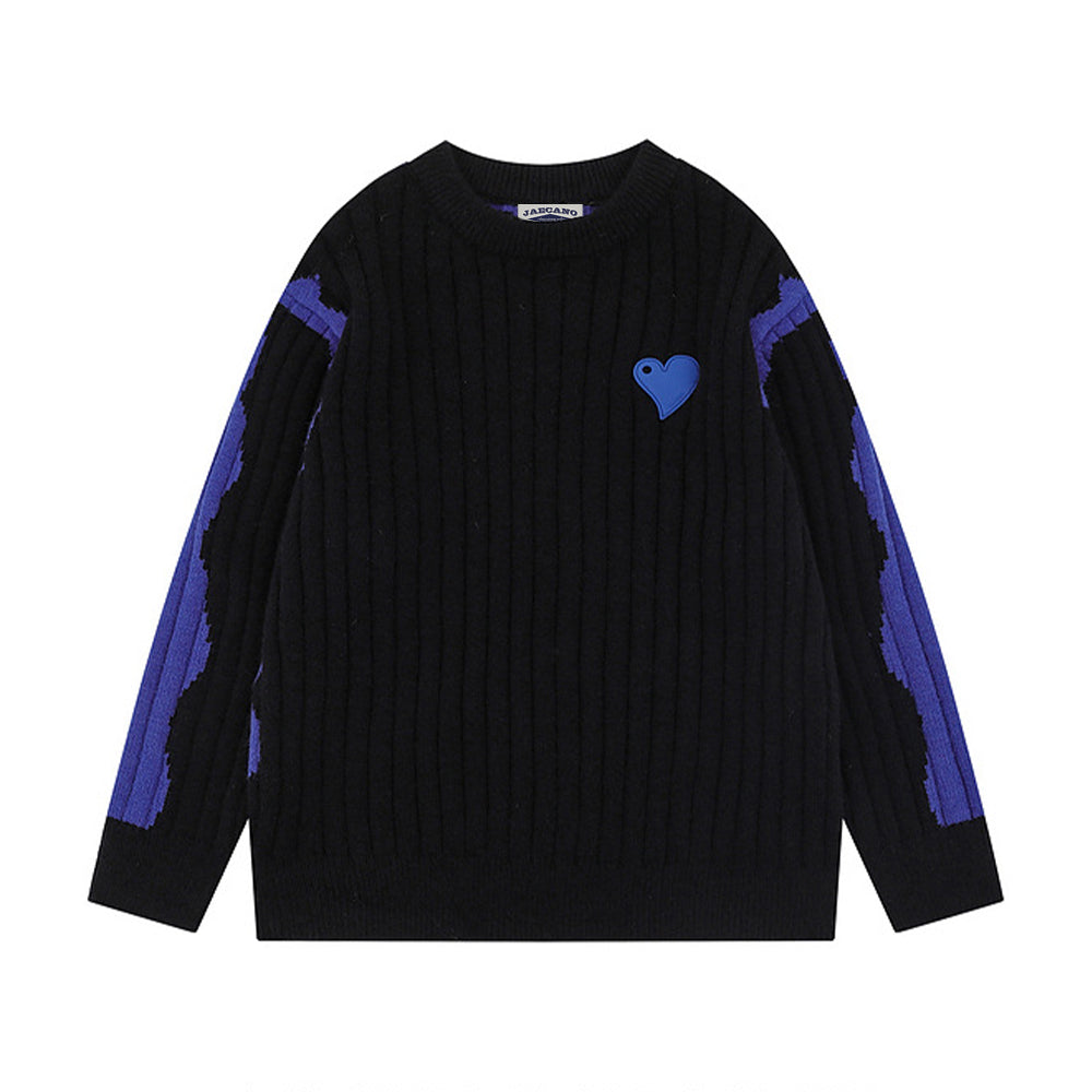 拼色愛心圓領針織衫