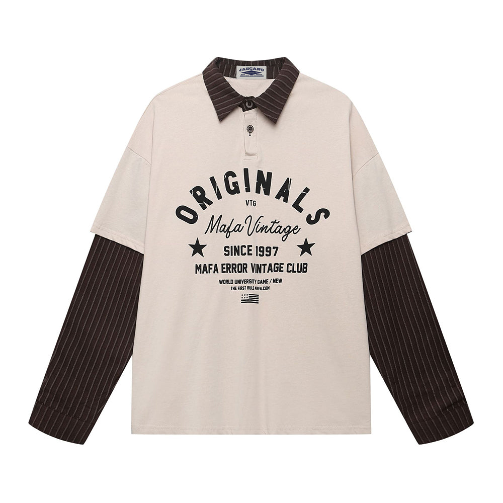 Retro patchwork fake two-piece lapel long sleeves