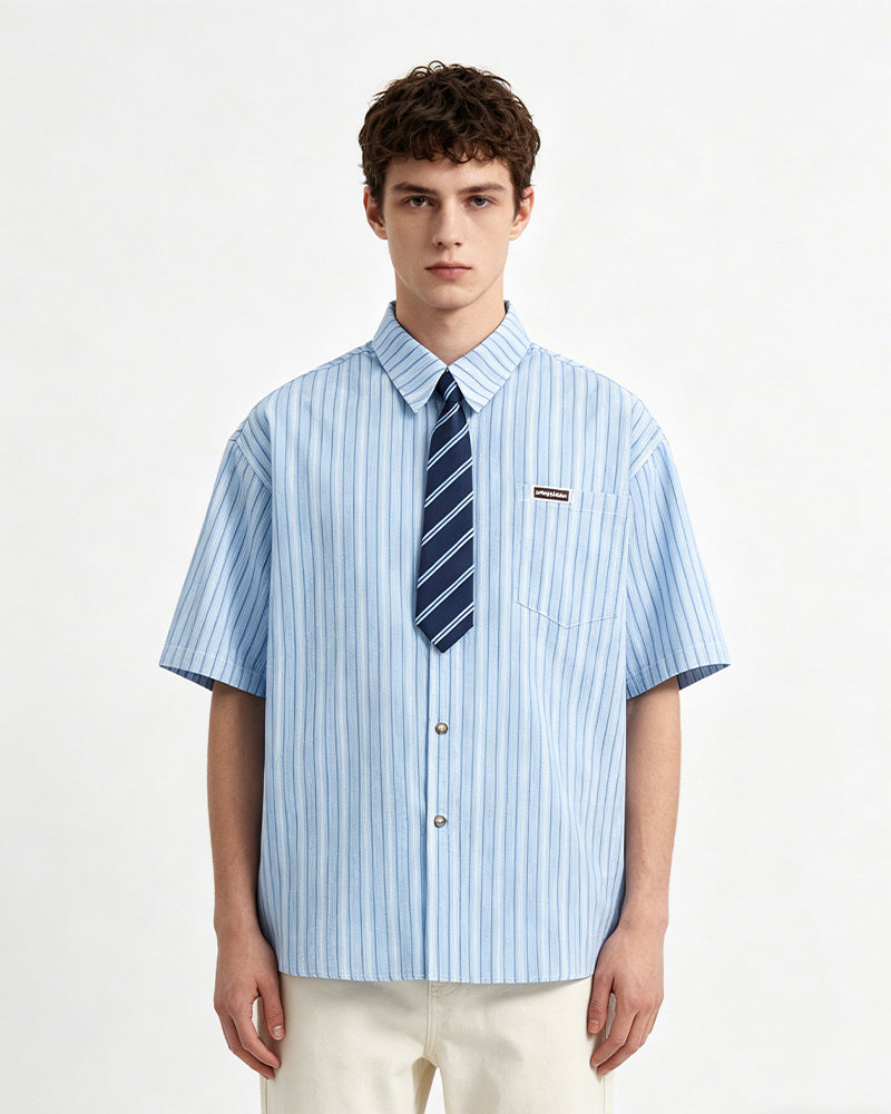 Simple striped short-sleeved shirt