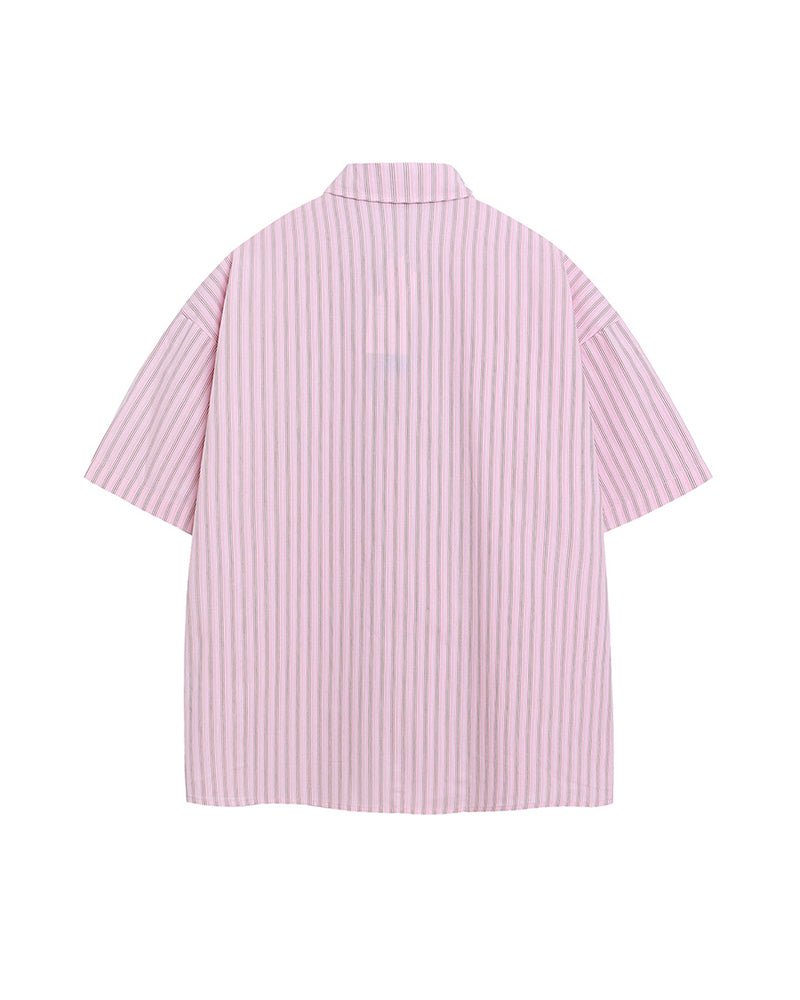Vintage Striped Short Sleeve Shirt with Tie