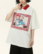 대조적인 색상 만화 짧은 소매