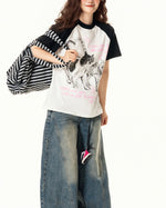 고양이 컬러블록 반팔