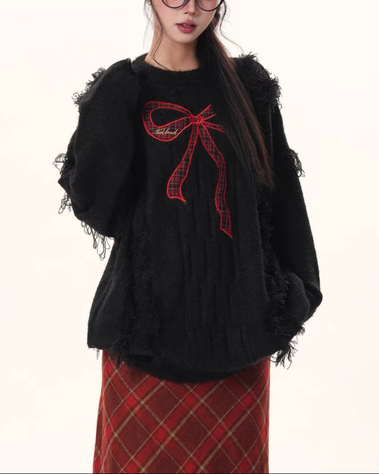 Vintage Butterfly Tassel Crew Neck Sweater