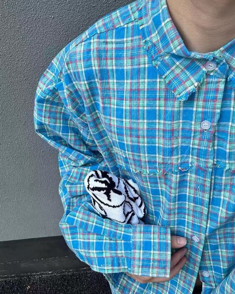 embroidered paneled long-sleeved shirt