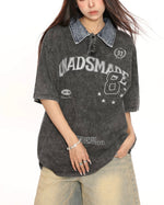 水洗拼接翻領短袖