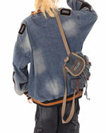 Retro distressed washed denim long sleeves