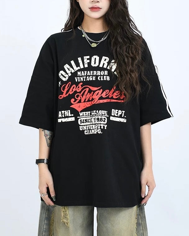 대비색 문자 프린트 반팔