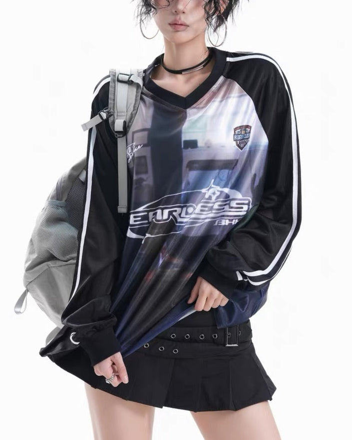 Retro contrasting color couple long sleeves