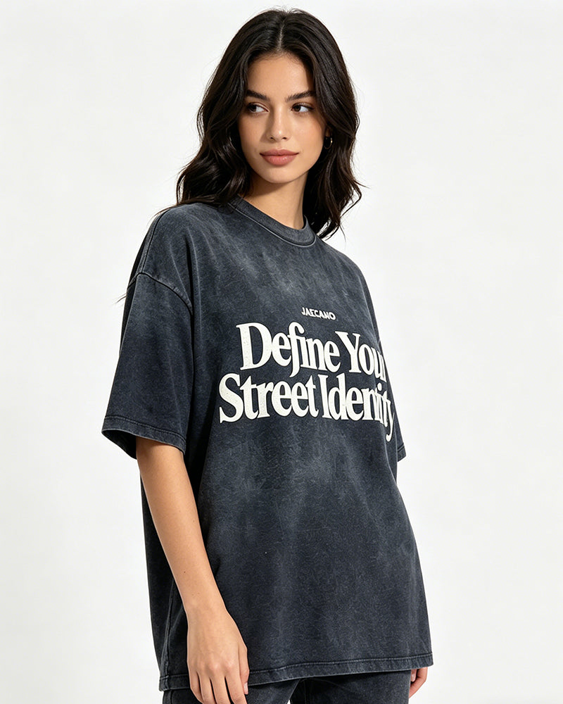 復古做舊印花短袖