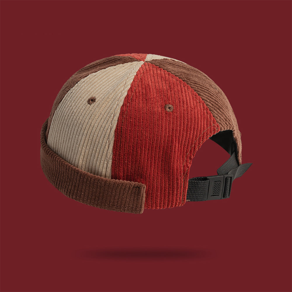 復古燈芯絨拼色帽