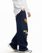 Cute patterned loose denim trousers Size:M