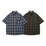 American retro plaid short-sleeved shirt