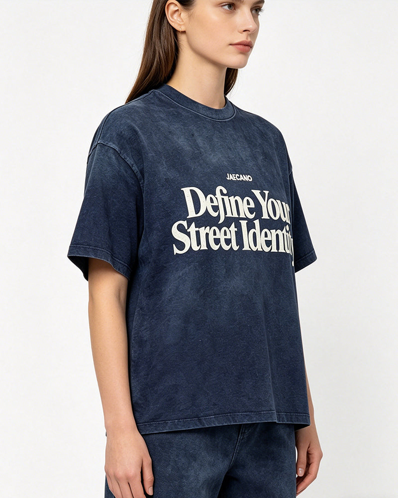 復古做舊印花短袖