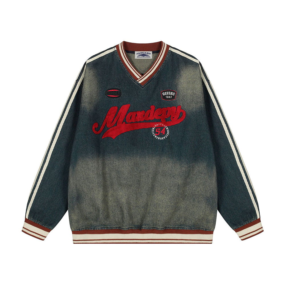 復古撞色牛仔衛衣