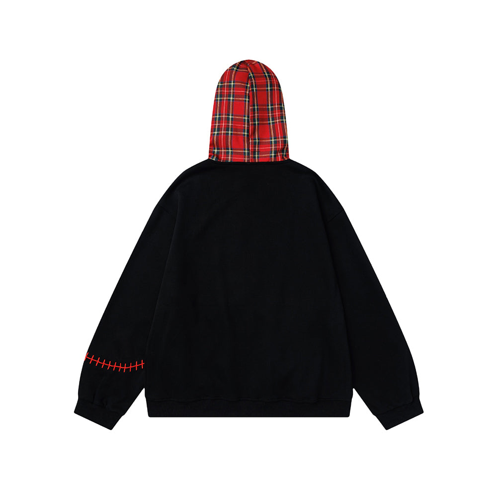plaid panel hooded jacket