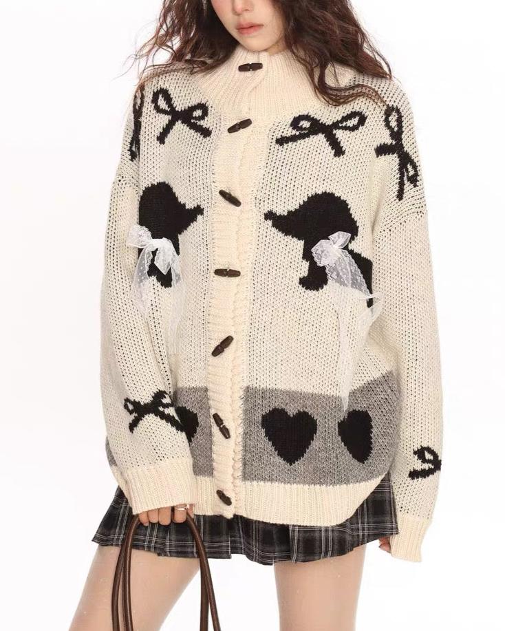 Retro cute bow cardigan sweater