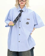 Vintage Striped Short Sleeve Shirt with Tie