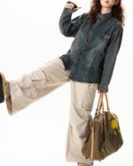 Vintage distressed denim long sleeve shirt