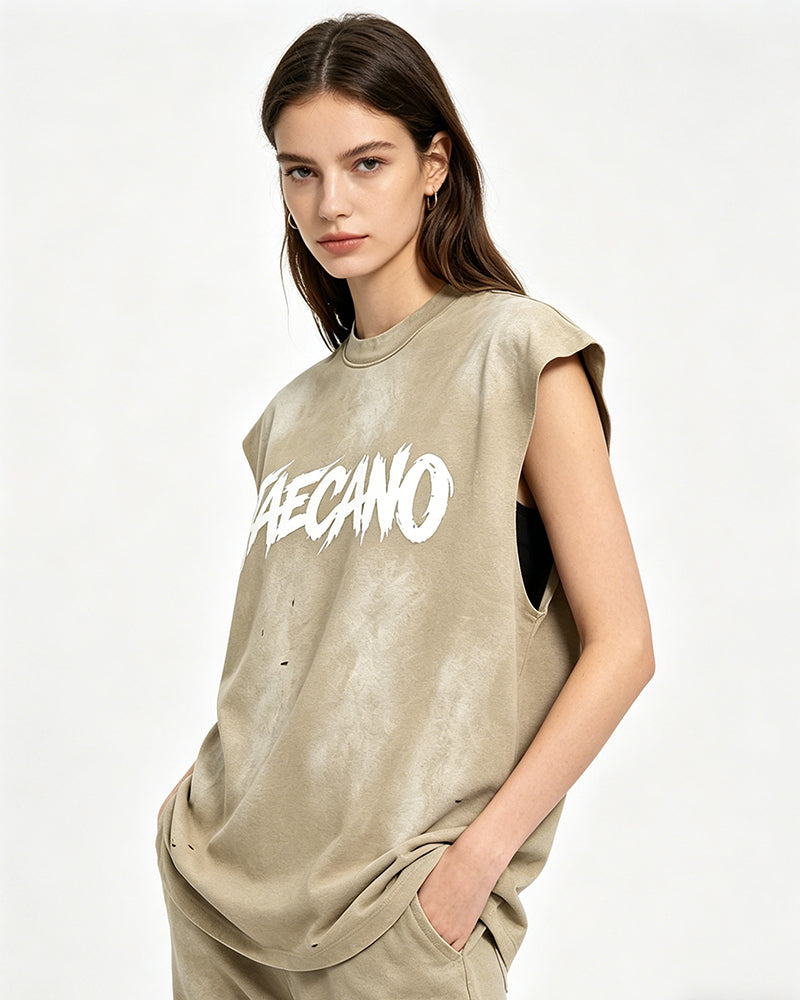 復古做舊無袖T恤