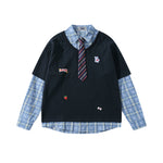 Fake two-piece plaid sweatshirt