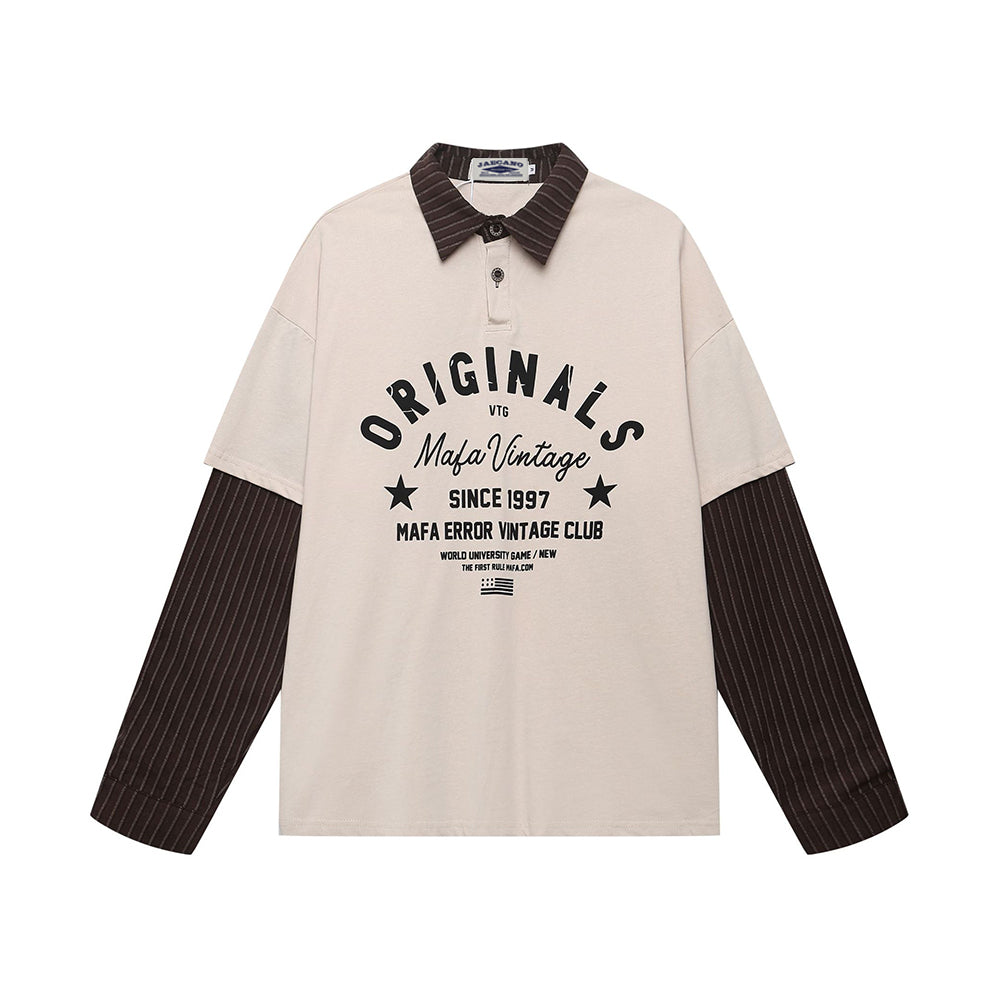 Retro patchwork fake two-piece long sleeves