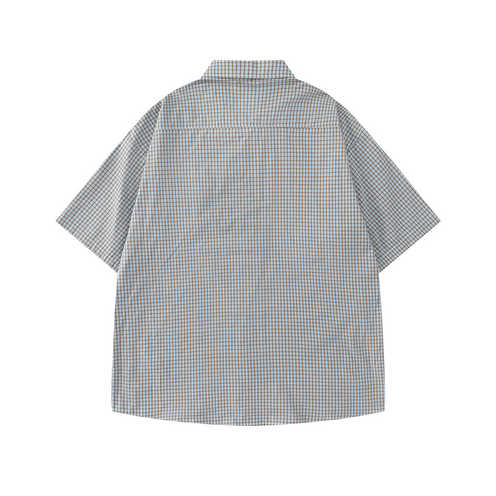 復古格紋短袖襯衫