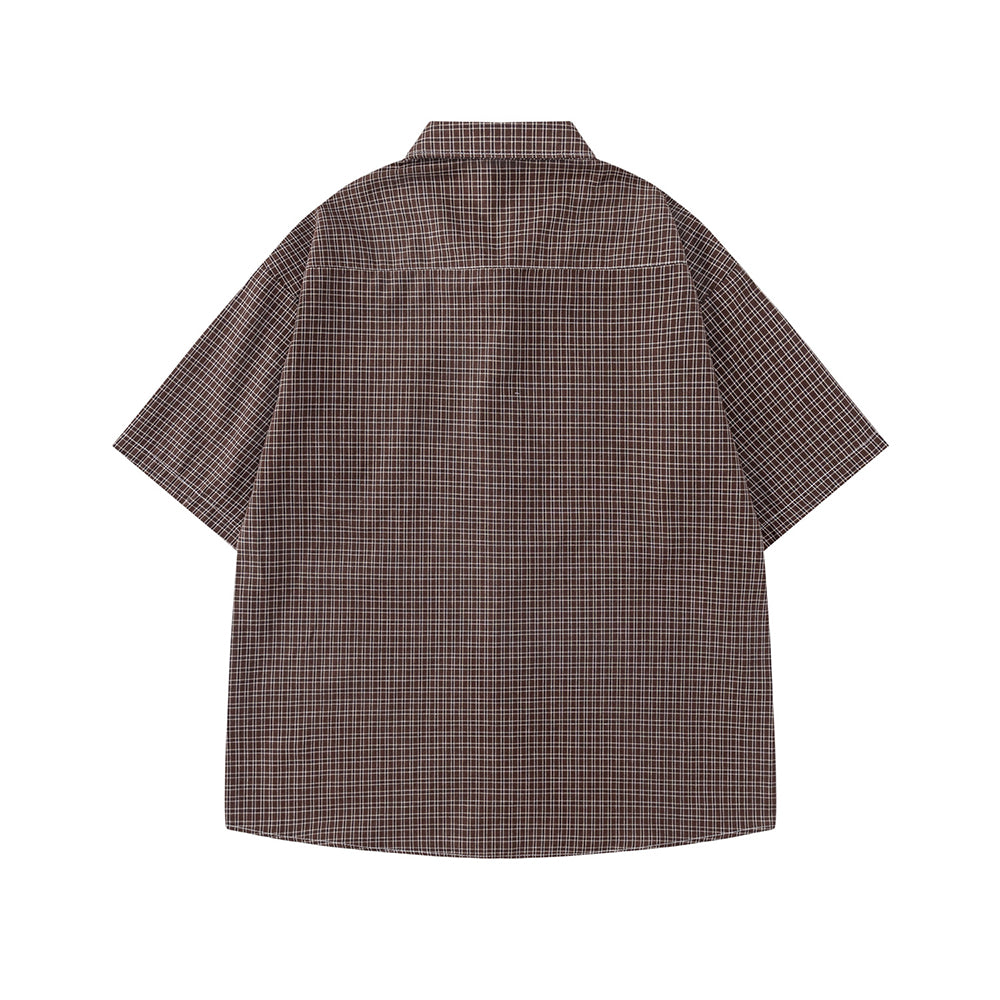復古格紋短袖襯衫