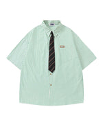 レトロネクタイ装飾ストライプシャツ