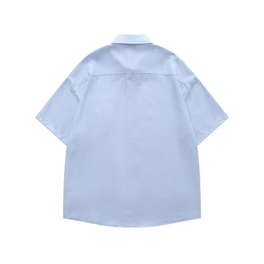 Embroidered plaid short-sleeved shirt