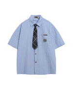 Vintage Striped Short Sleeve Shirt with Tie