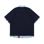 Plaid patchwork fake two-piece short sleeves