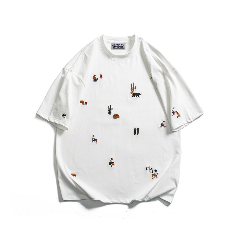 자수가 들어간 느슨한 짧은 소매