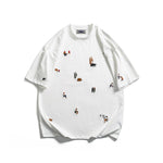 자수가 들어간 느슨한 짧은 소매