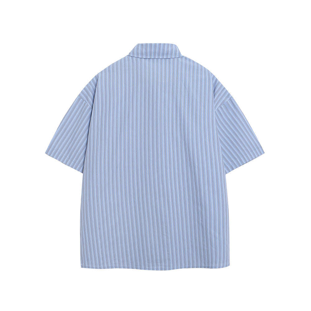 Vintage Striped Short Sleeve Shirt with Tie