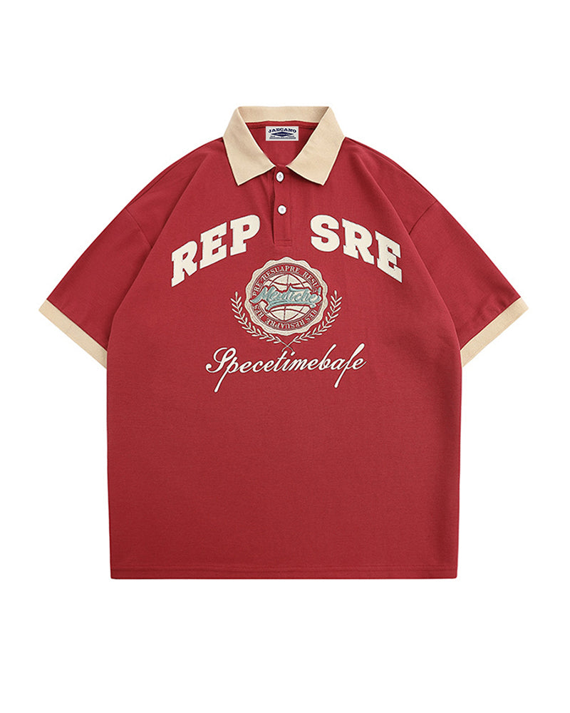 아메리칸 레트로 힙합 자수 문자 반팔