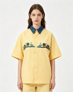 Contrast color stitching cute short sleeve shirt