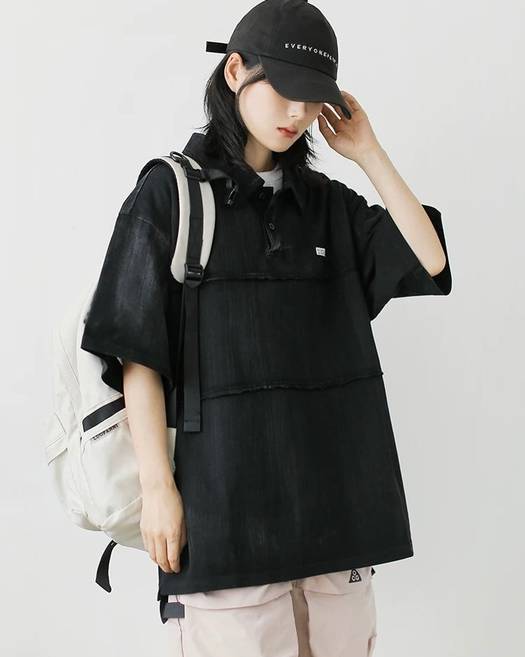 Stitched washed polo short sleeves