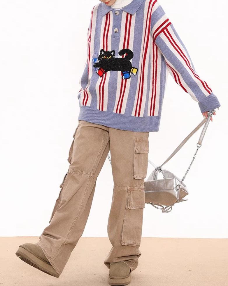 Fun cat lapel sweater