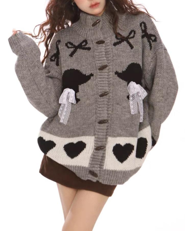 Retro cute bow cardigan sweater