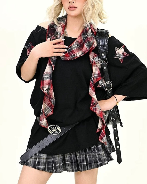 Retro off-shoulder short sleeves