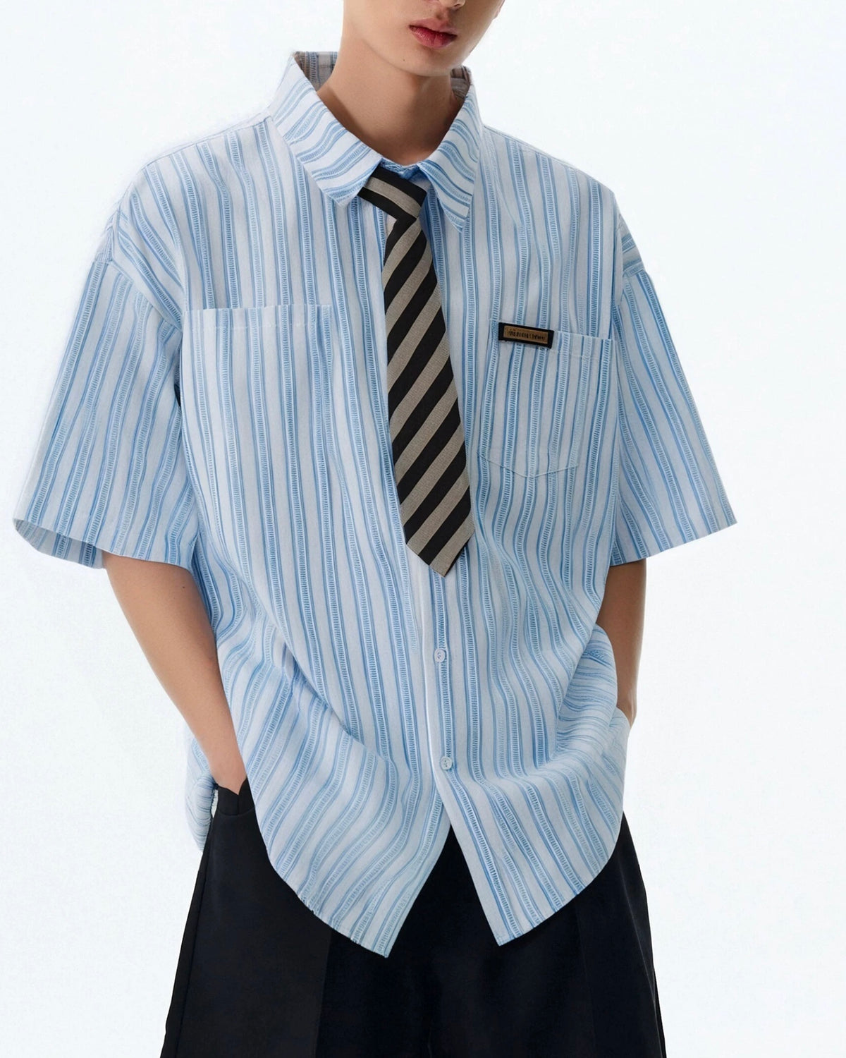 Striped short-sleeved shirt