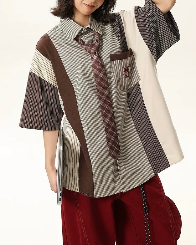 Retro colorblock short-sleeved shirt