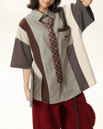 Retro colorblock short-sleeved shirt