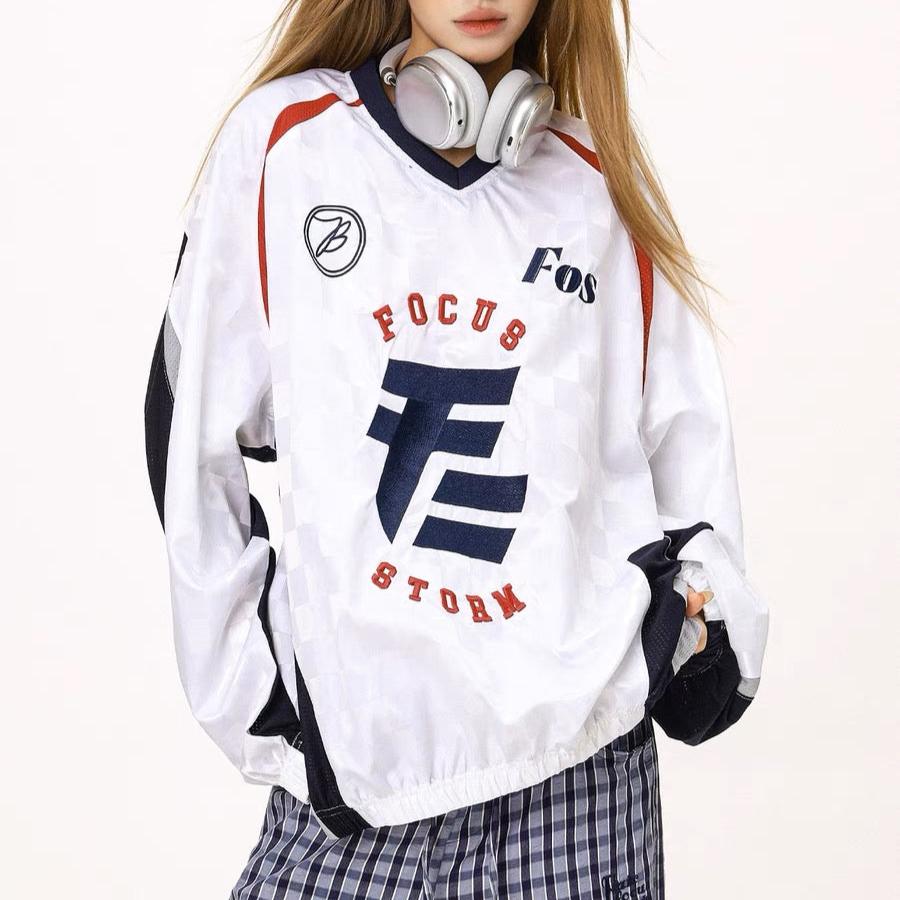 復古拼接寬鬆長袖