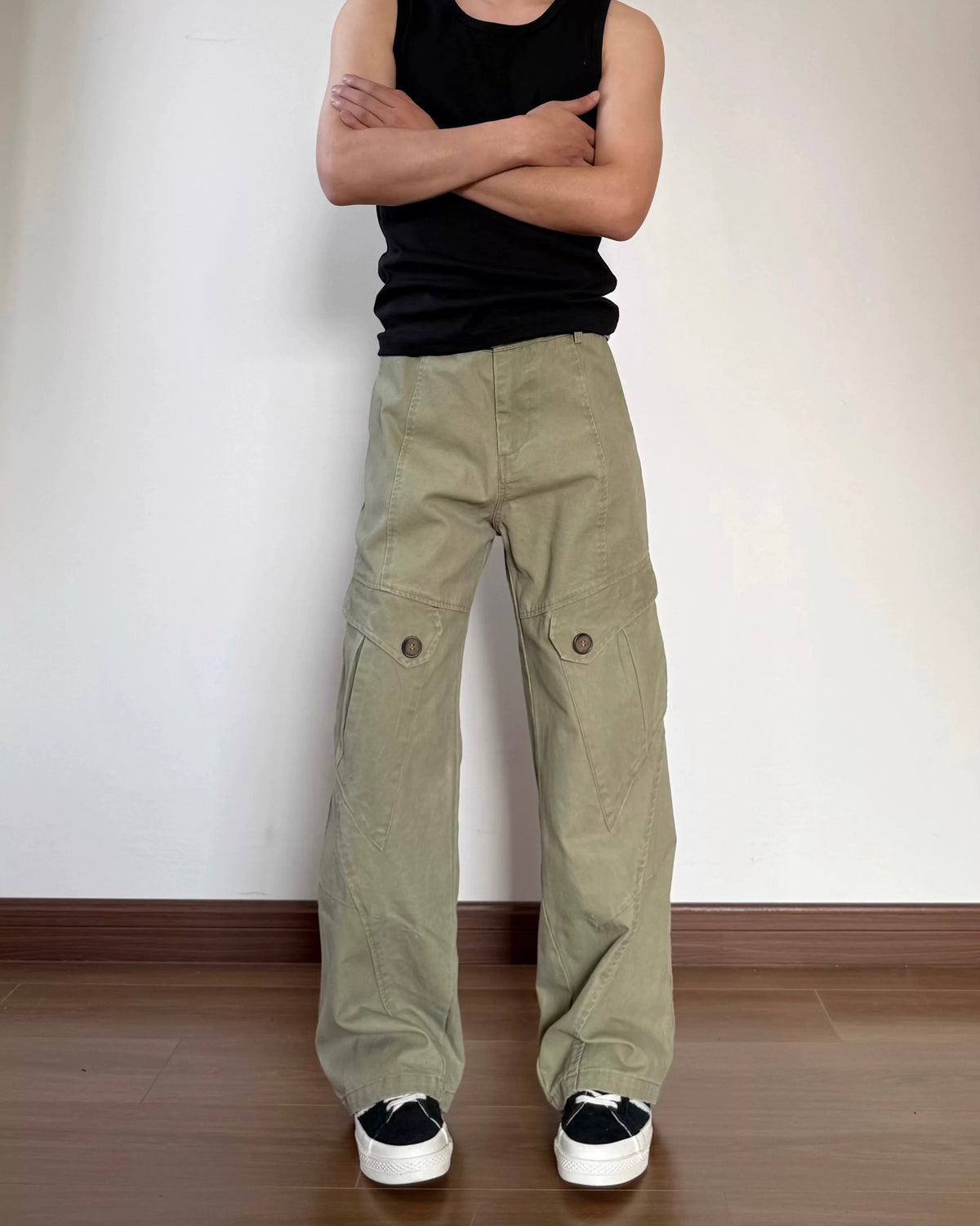 Vintage denim patchwork trousers