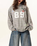 Retro letter lapel striped long sleeves