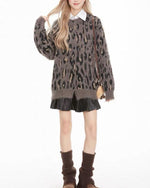 復古豹紋開衫毛衣