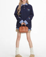 復古格子假兩件衛衣