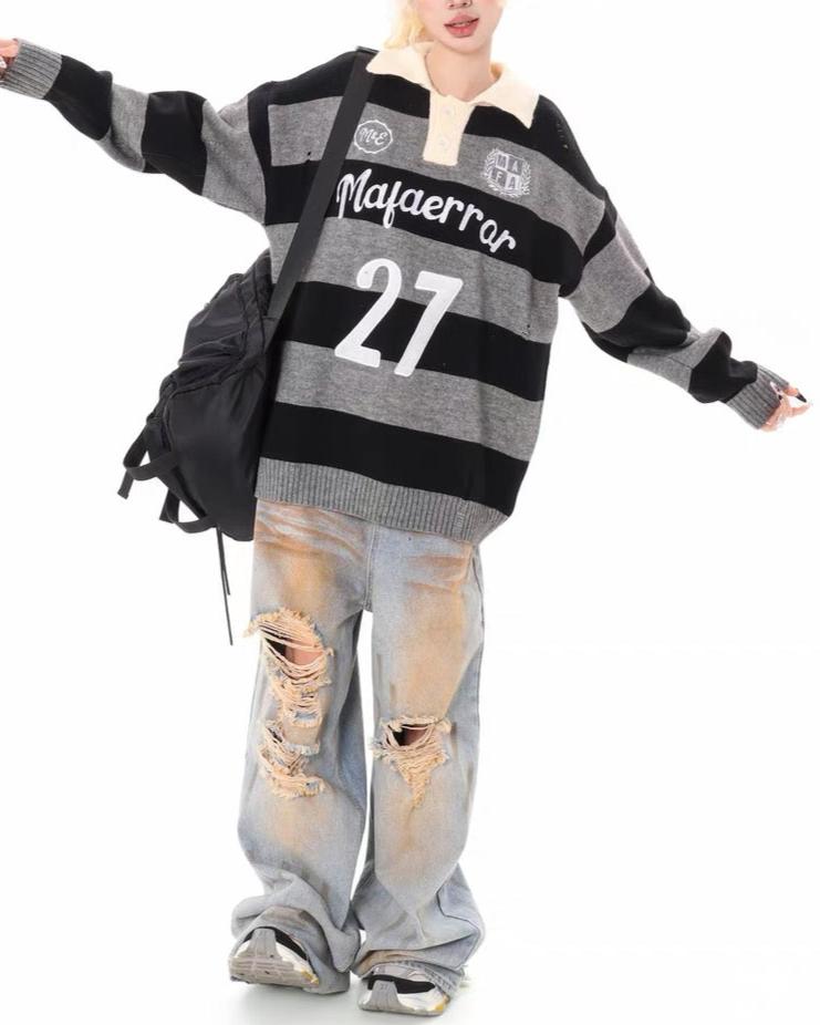 retro striped polo sweater