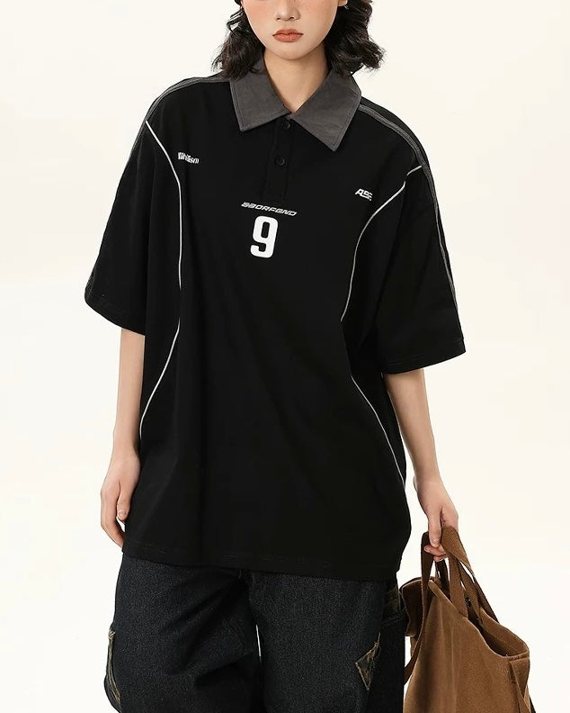 Contrast color letter short sleeves